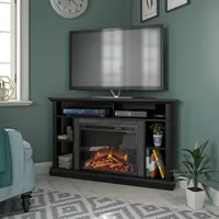 Ameriwood Home Overland 50" Corner Fireplace TV Stand with Logs Firebox - Black