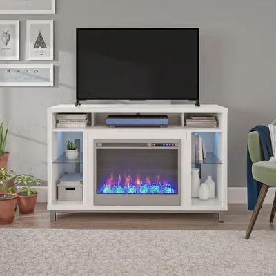 Ameriwood Home Lumina 48" Fireplace TV Stand with Logs Fireboxnd - White