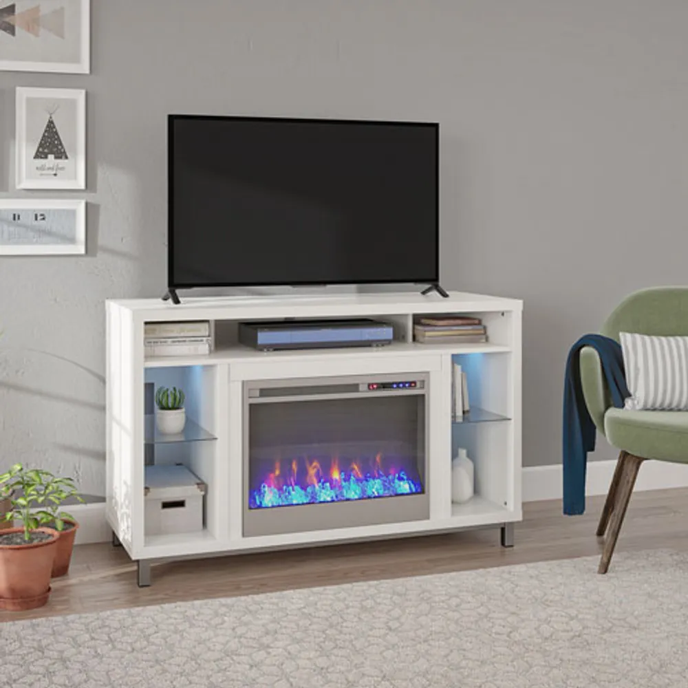 Ameriwood Home Lumina 48" Fireplace TV Stand with Logs Fireboxnd - White