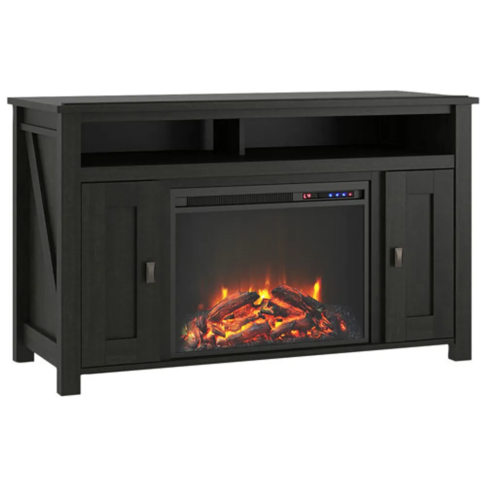 Ameriwood Home Farmington 50" Fireplace TV Stand with Logs Fireboxd - Black Oak