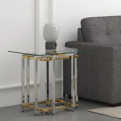 Inspire Contemporary Square Accent Table - Silver/Gold