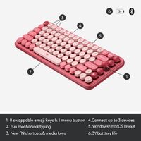 Logitech POP Keys Wireless Mechanical Keyboard with Customizable Emoji Keys - Rose - En