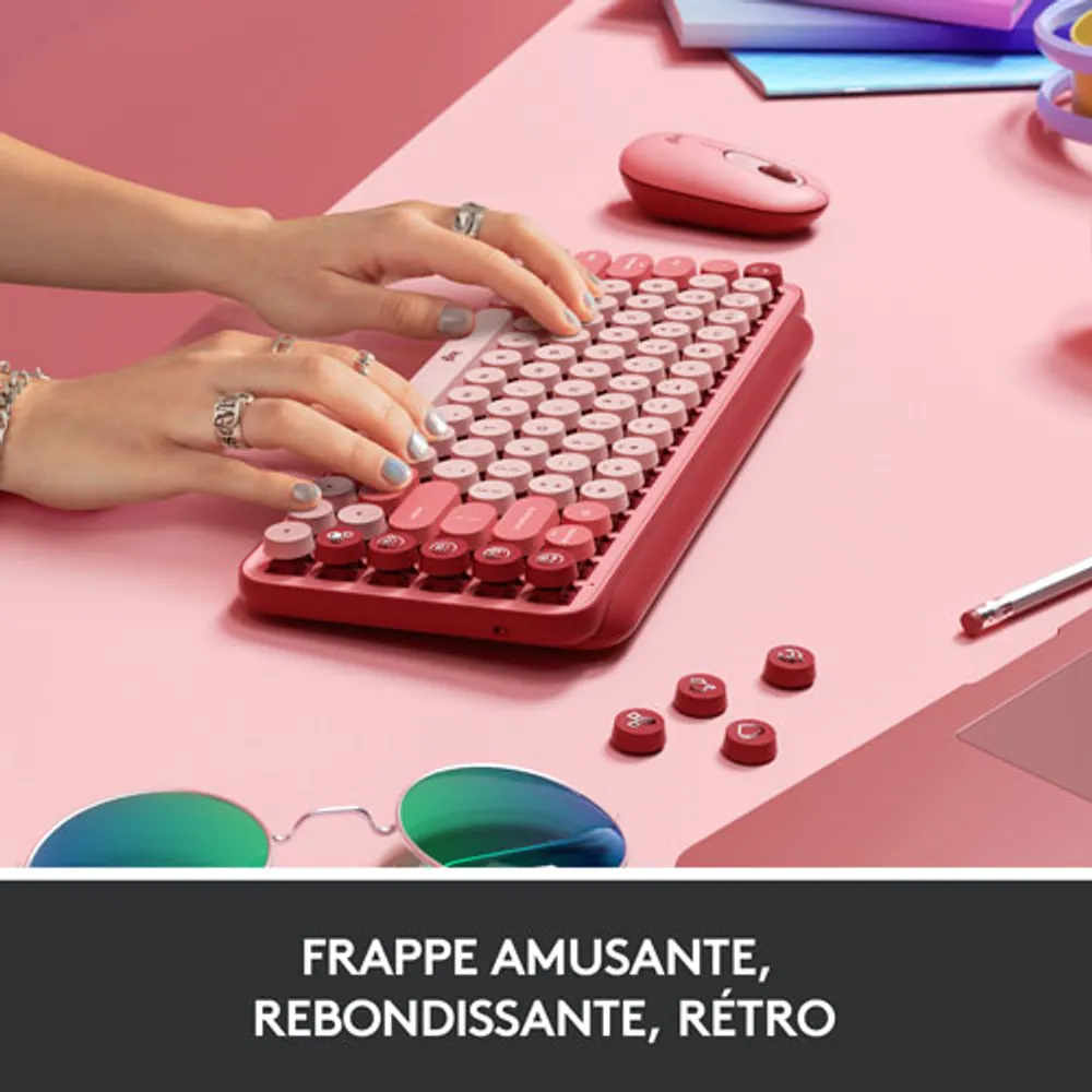 Logitech POP Keys Wireless Mechanical Keyboard with Customizable Emoji Keys - Rose - En