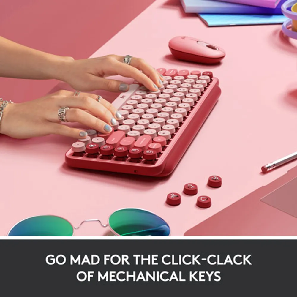 Logitech POP Keys Wireless Mechanical Keyboard with Customizable Emoji Keys - Rose - En