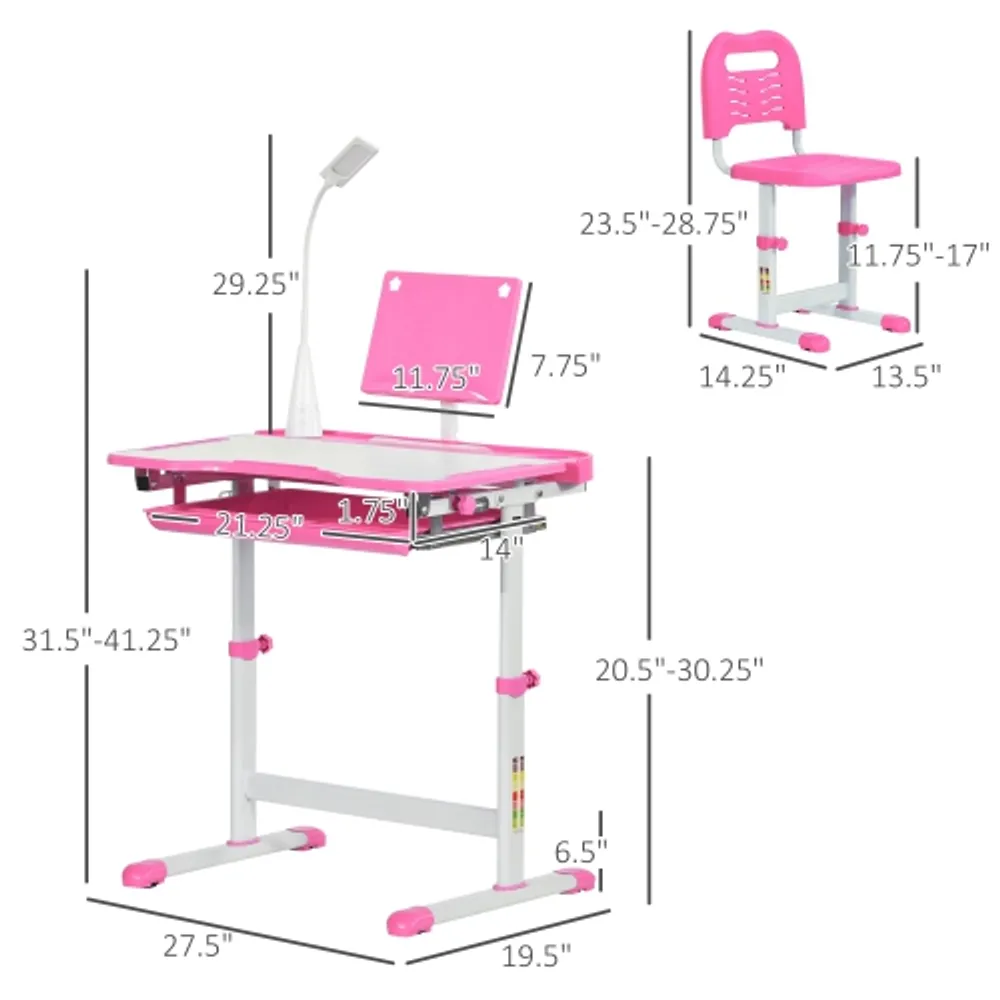 Costway Kids Writing Desk Student Study Table Height Adjustable w/Tilt  Desktop Blue