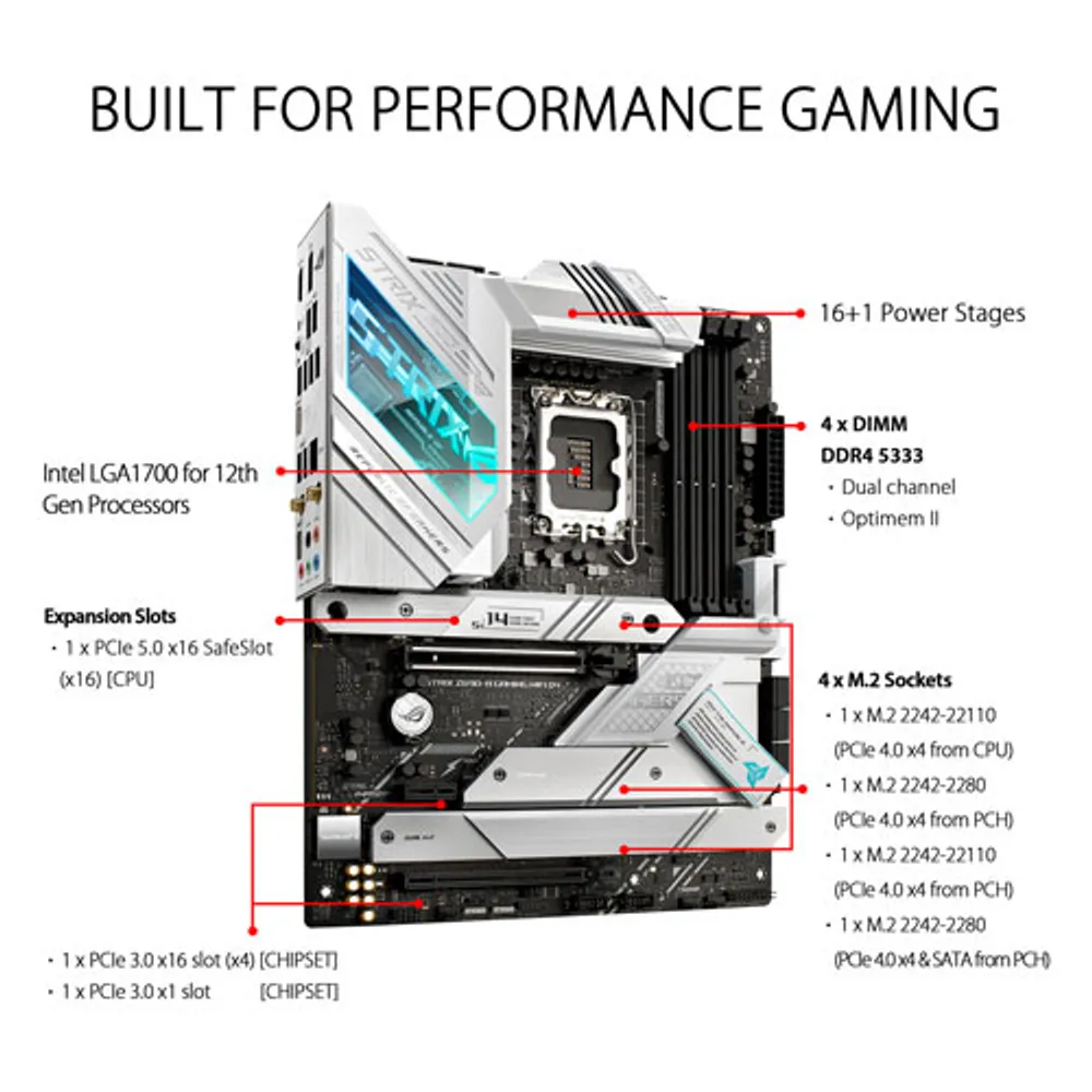 ASUS ROG Strix Z690-A Gaming Wi-Fi D4 ATX LGA 1700 DDR4 Motherboard for 12th Gen Intel CPUs