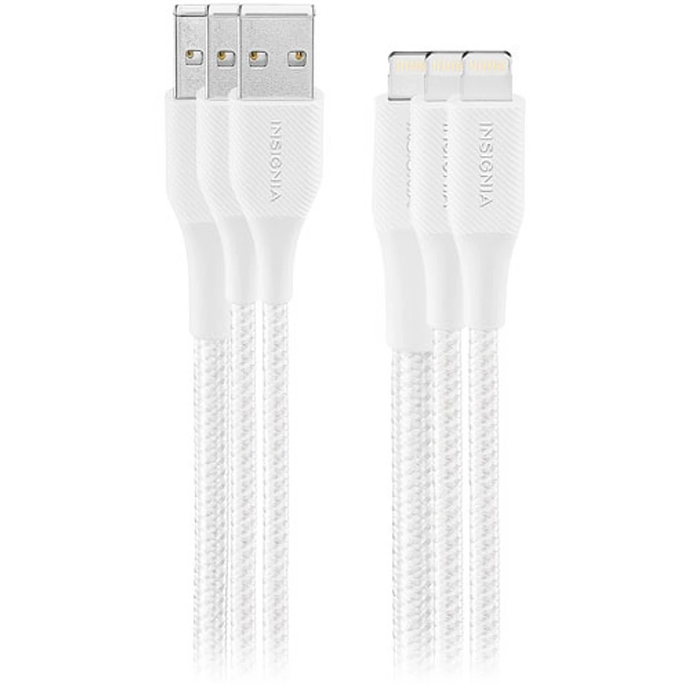 Insignia Apple MFi Certified 1.2m/1.8m/3m Braided Lightning to USB-A Cable - Moon Grey - Set of 3