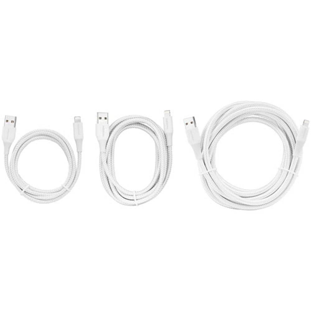 Insignia Apple MFi Certified 1.2m/1.8m/3m Braided Lightning to USB-A Cable - Moon Grey - Set of 3