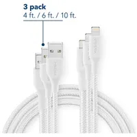 Insignia Apple MFi Certified 1.2m/1.8m/3m Braided Lightning to USB-A Cable - Moon Grey - Set of 3