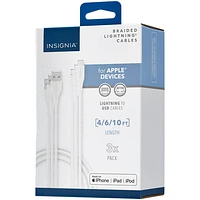 Insignia Apple MFi Certified 1.2m/1.8m/3m Braided Lightning to USB-A Cable - Moon Grey - Set of 3