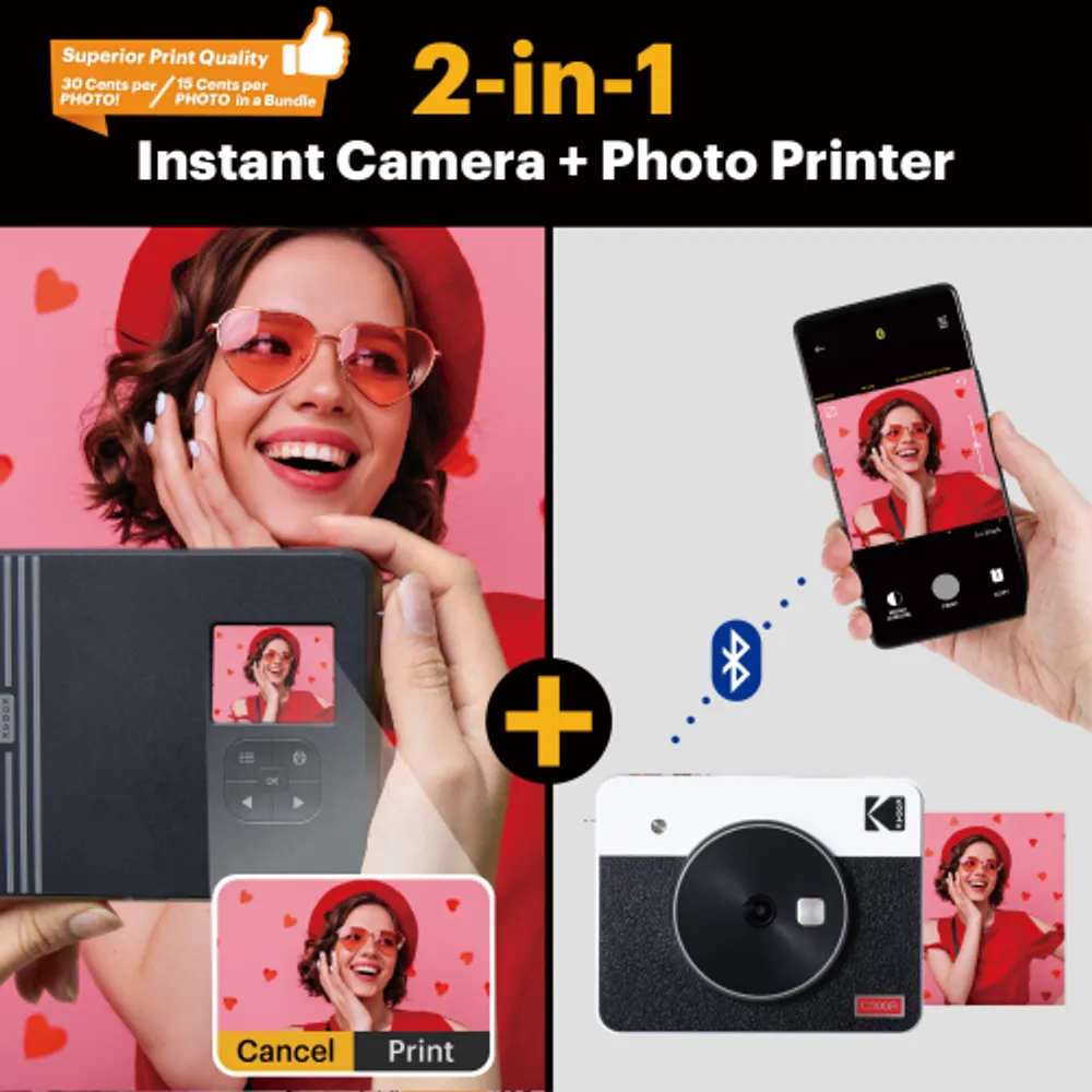 KODAK Mini Shot 3 Retro 4PASS 2-in-1 Instant Camera and Photo Printer (3x3  inches) + 8 Sheets, Yellow 