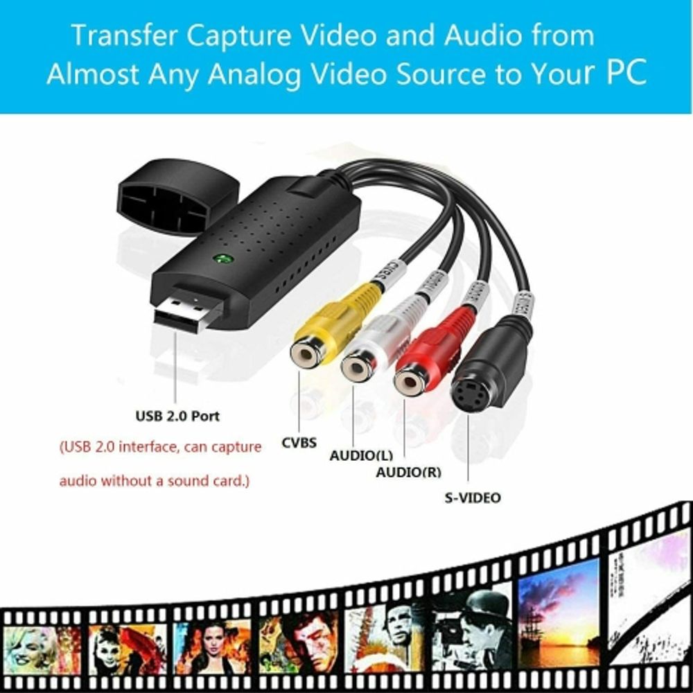 VHS to Digital Converter USB 2.0 Video Audio Capture Card Box VCR DVD TV To  Digital Adapter