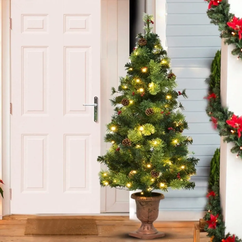 Topbuy 3' Warm White Lighting Christmas Entrance Tree Doorway Pre-Lit  Decoration w/ 40 LED Lights Berries Pine Cones