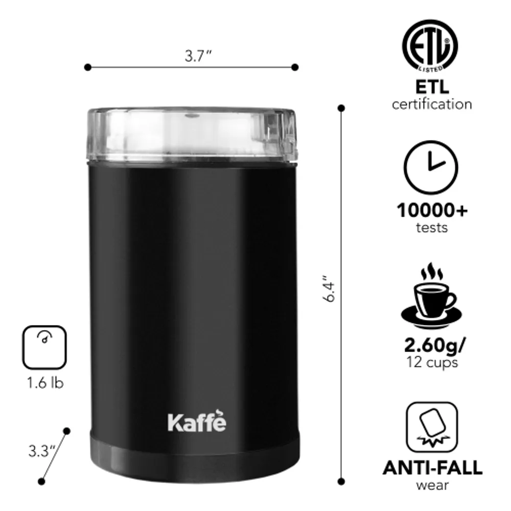 Kaffe Electric Coffee Grinder - Black - 3oz Capacity with Easy On