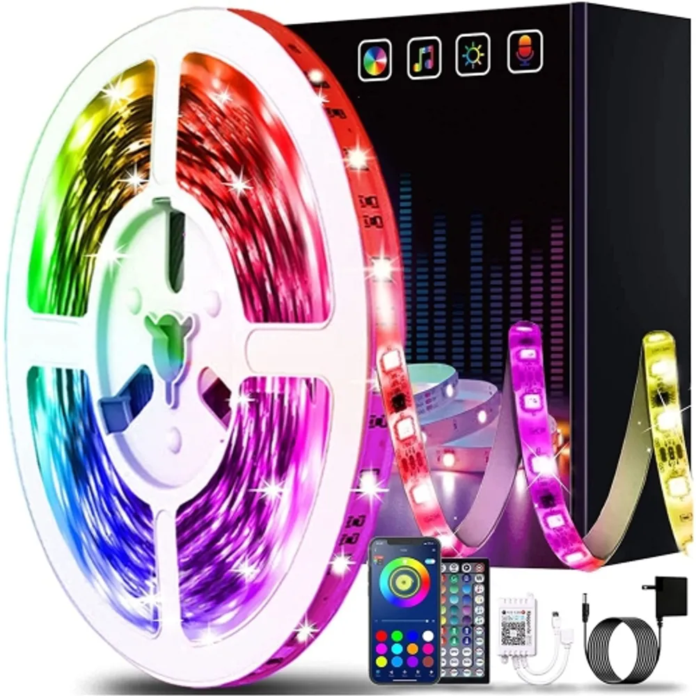 LED Strip Lights, 16.4ft RGB 5050 LED Tape Lights, Music Sync IP65  Waterproof 300LEDs Color Changing LED Rope with App control Remote  Compatible with