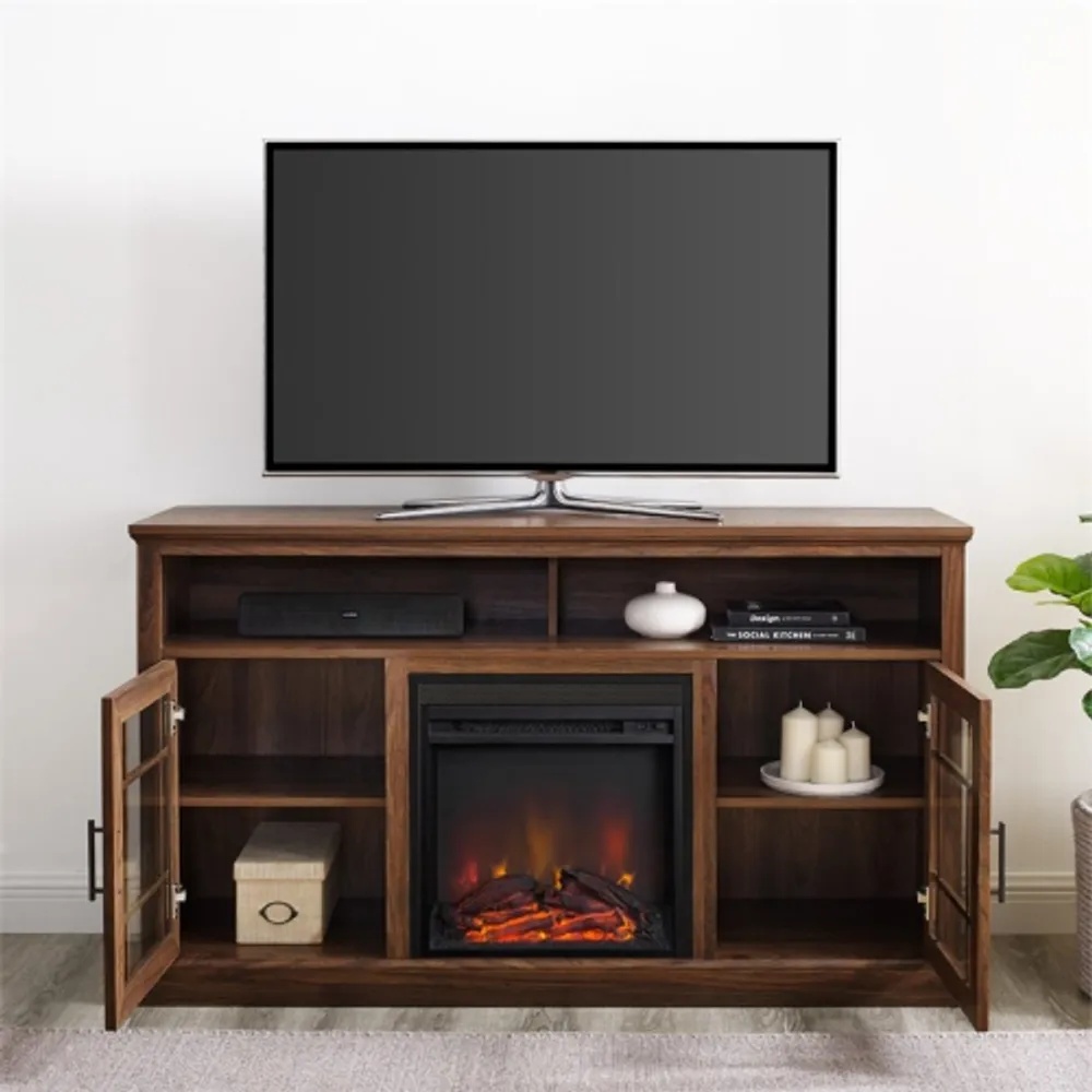 WALKER EDISON Hazel 58 MDF Classic Glass Door Highboy Fireplace TV Stand -  Dark Walnut | Scarborough Town Centre