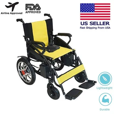 Fauteuil roulant portatif motorisé électrique intelligent, coussin en mousse respirante et cadre en aluminium durable - Siège jaune à cadre noir