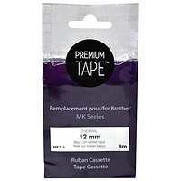 Cassette de ruban thermique noir sur blanc de 12 mm Premium Tone pour série MK de Brother