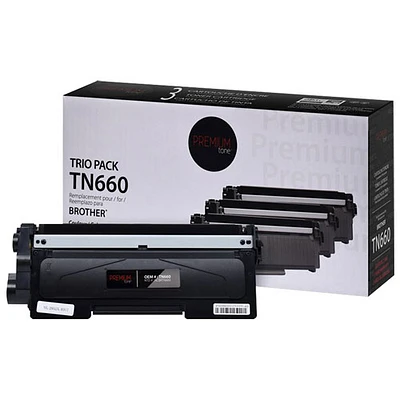 Premium Tone Black Toner Cartridge Compatible with Brother (TN660) - 3 Pack