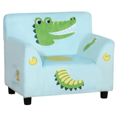 Qaba Kids Sofa, Armrest Chair for Preschool, Toddler Couch for Kids Room, Kindergarten with Cute Animal Print, Super-soft Velvet, Eucalyptus Wood