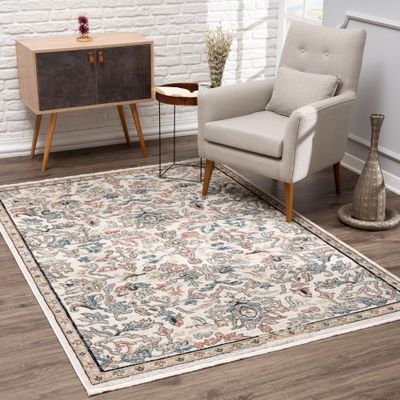 La Dole Rugs Traditional Persian Oriental Paisly Ivory Grey Teal Turquoise Red Orange Area Rug Living Room Bedroom Carpet Tapis 6'7"x9'6"