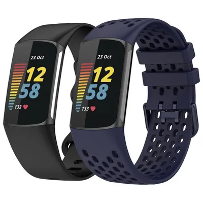 StrapsCo Silicone Strap for Fitbit Charge 5 - Black/Blue - 2 Pack