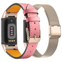 StrapsCo Leather & Milanese Strap for Fitbit Charge 5 - Pink/Gold - 2 Pack
