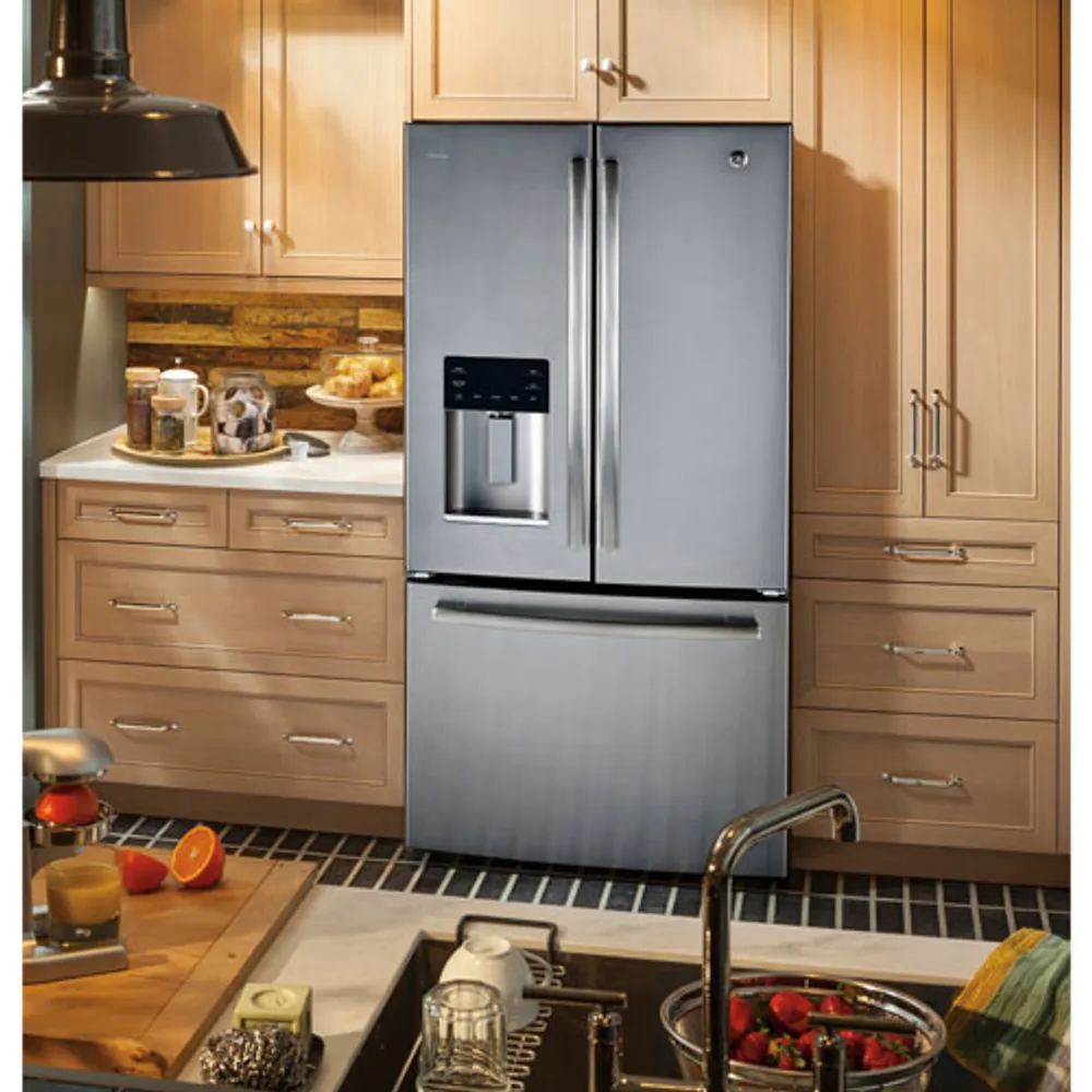 GE 33" 24 Cu. Ft. French Door Refrigerator with Water & Ice Dispenser (PFE24HYRKFS) - Stainless Steel