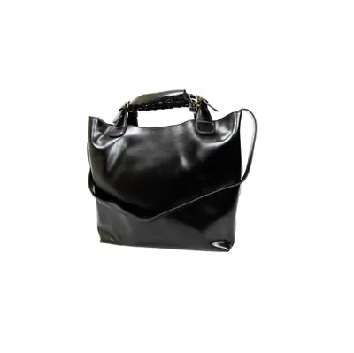 Splurg'd Leather tote bag with long strap and carry handle - Black