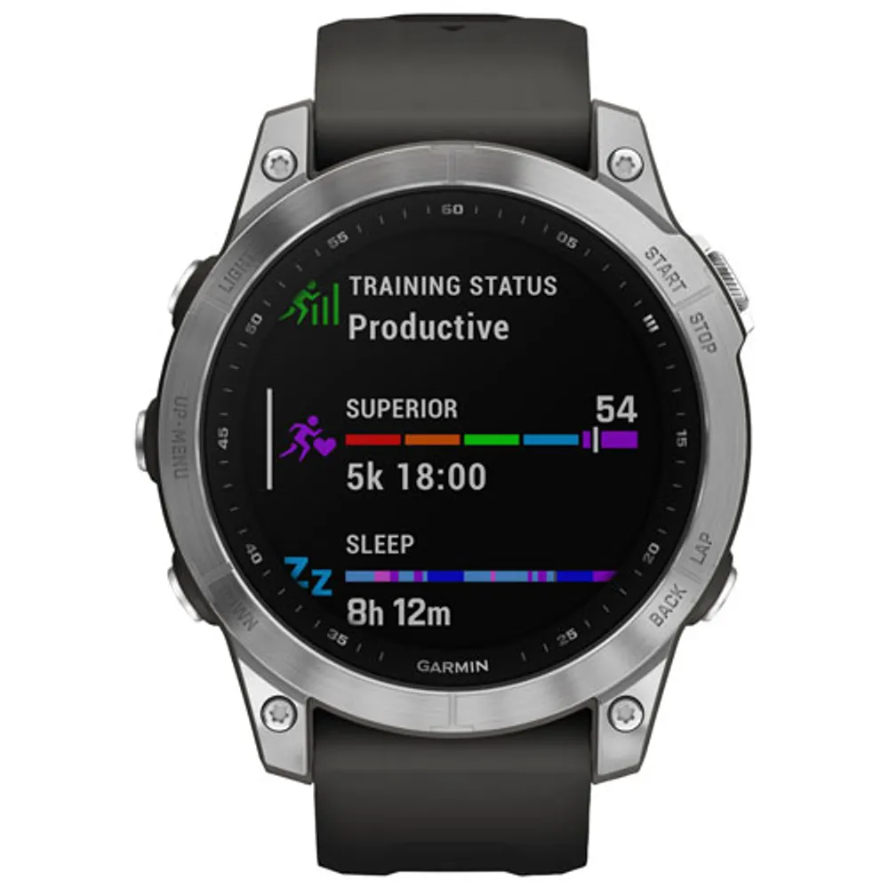 Garmin fenix 7 47mm Smartwatch with Heart Rate Monitor - Silver/Graphite/Metal Back