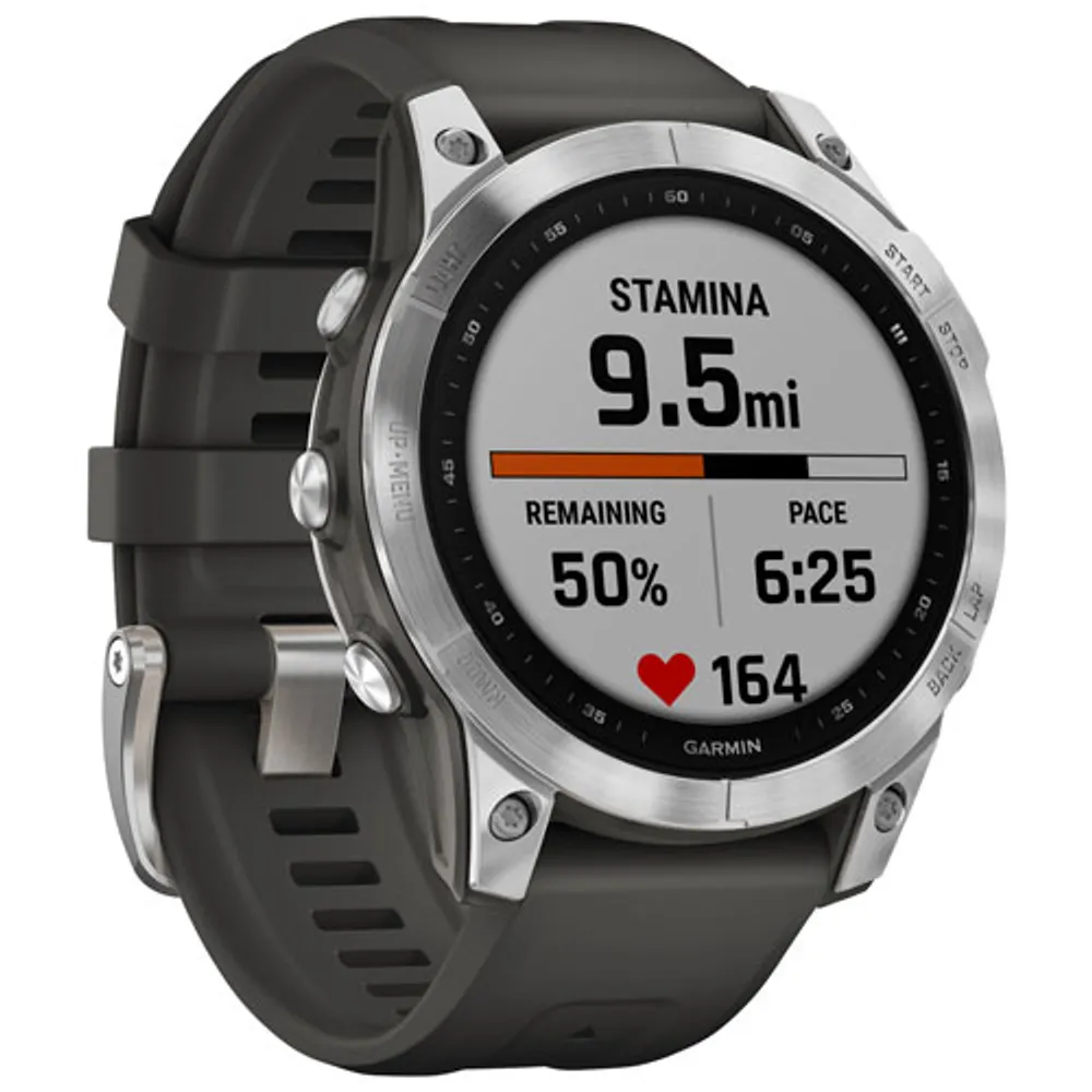 Garmin fenix 7 47mm Smartwatch with Heart Rate Monitor - Silver/Graphite/Metal Back