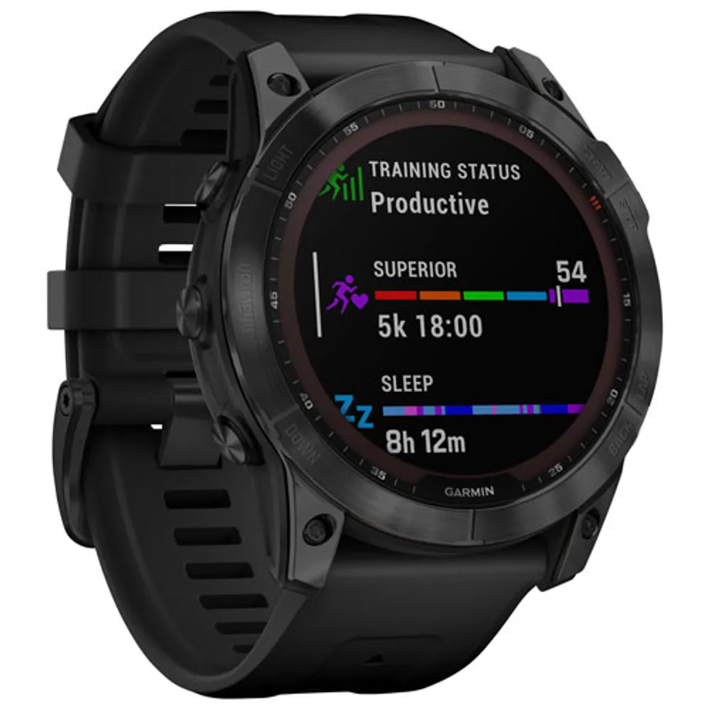 Garmin fenix 7X Sapphire Solar 51mm Smartwatch with Heart Rate Monitor - Black/Titanium Back