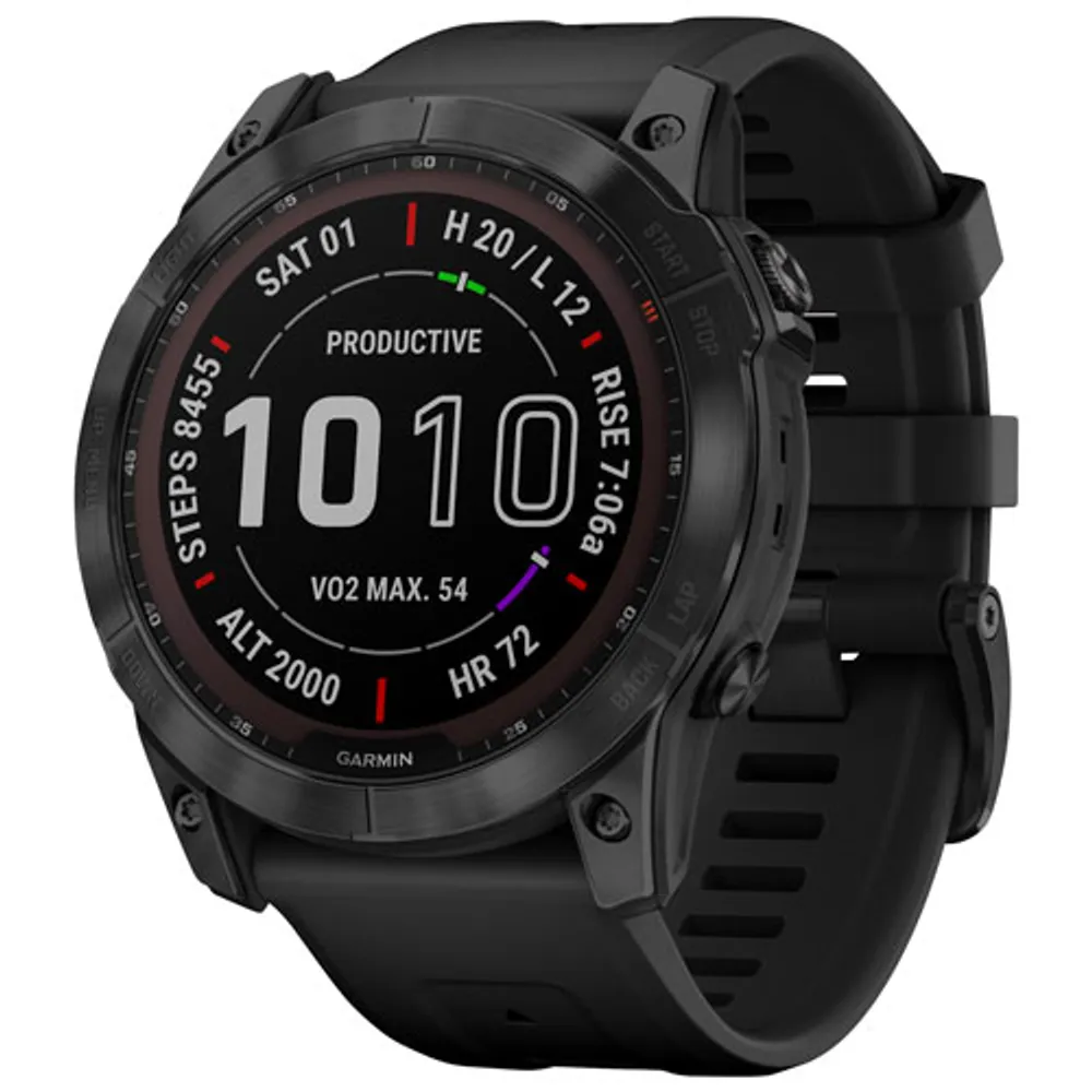 Garmin fenix 7X Sapphire Solar 51mm Smartwatch with Heart Rate Monitor - Black/Titanium Back