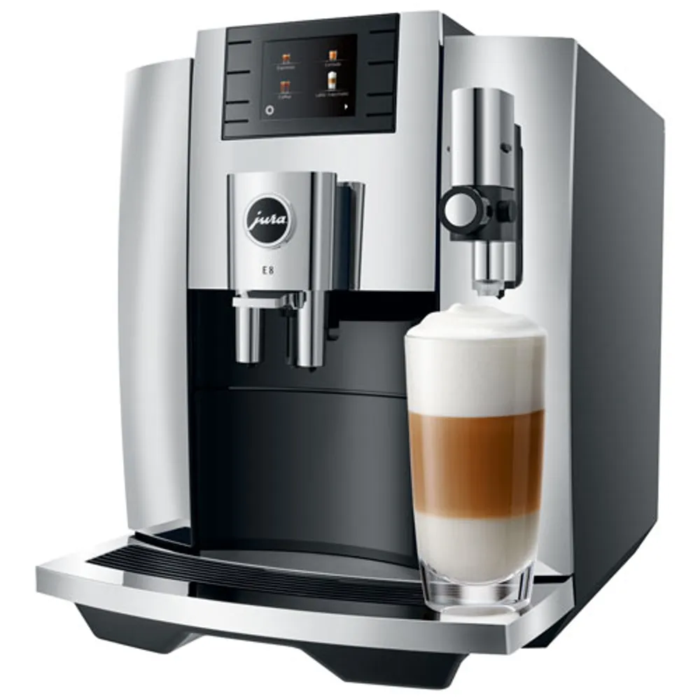 Jura E8 Automatic Espresso Machine with Frother & Coffee Grinder - Chrome