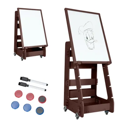 Gymax 2 in 1 Kids Easel Desk Chair Set Book Rack Adjustable Art Painting Board Blue/Gray Gray