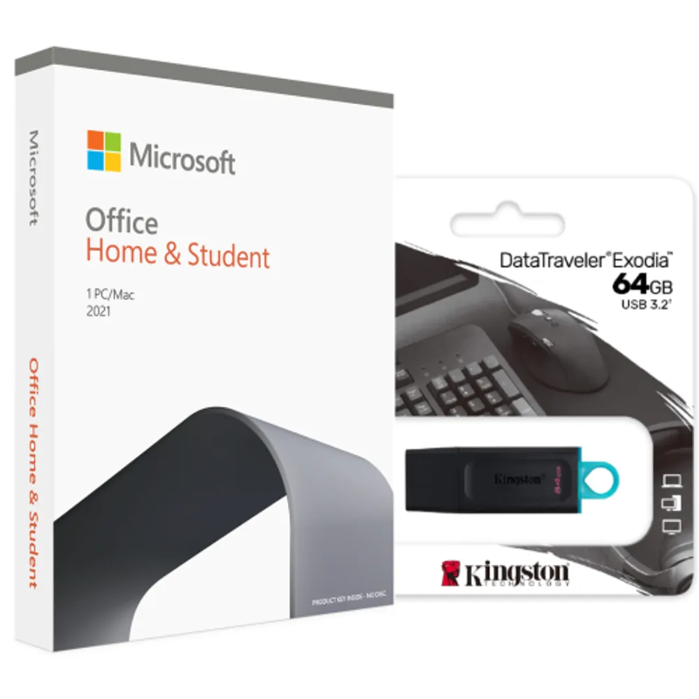 Microsoft Office Home & Student 2021 | 1 Person, One-Time Purchase, Retail  Box (w/ Key Card inside), English (PC/Mac) w/ Kingston 64GB USB  Drive |  Galeries de la Capitale Mall