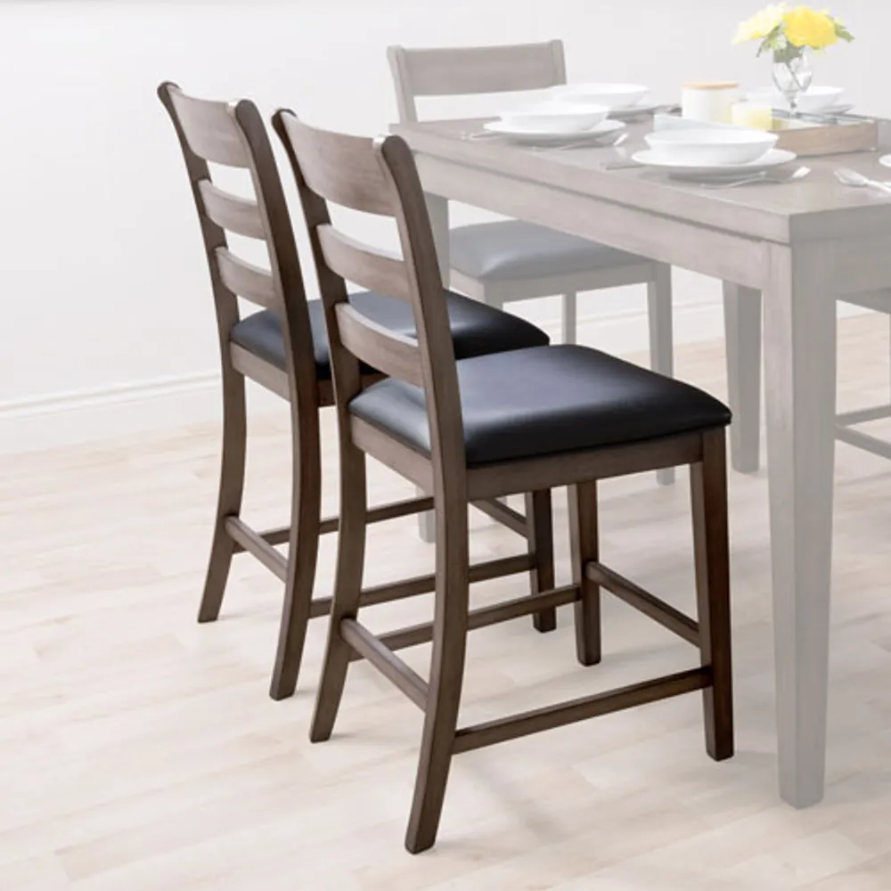 Amber Emily Contemporary Faux Leather Counter Height Dining Chair - Set of 2 - Washed Grey