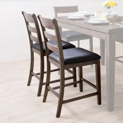 Amber Emily Contemporary Faux Leather Counter Height Dining Chair - Set of 2 - Washed Grey