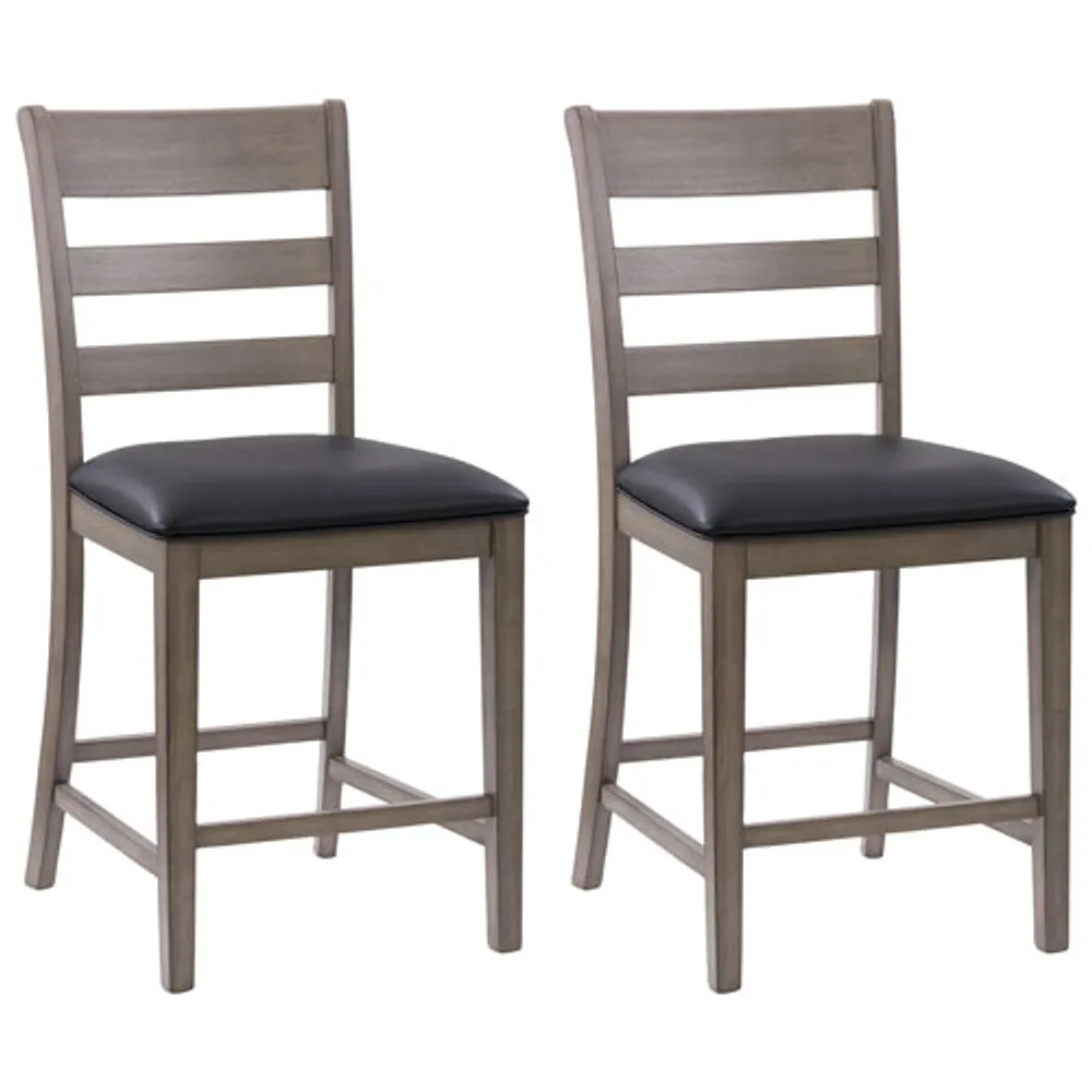 Amber Emily Contemporary Faux Leather Counter Height Dining Chair - Set of 2 - Washed Grey