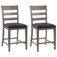 Amber Emily Contemporary Faux Leather Counter Height Dining Chair - Set of 2 - Washed Grey