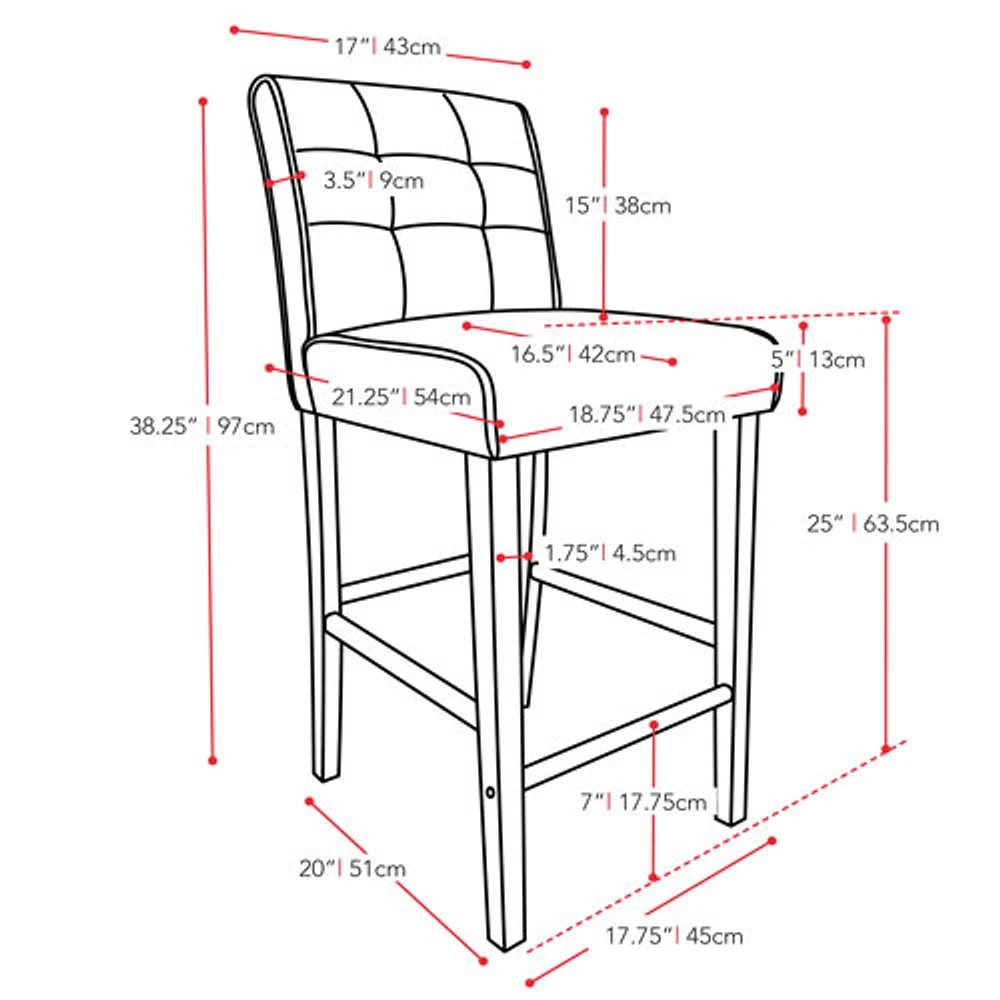 Tabouret de bar capitonné transitionnel à hauteur de bar Amber Emily - Brun