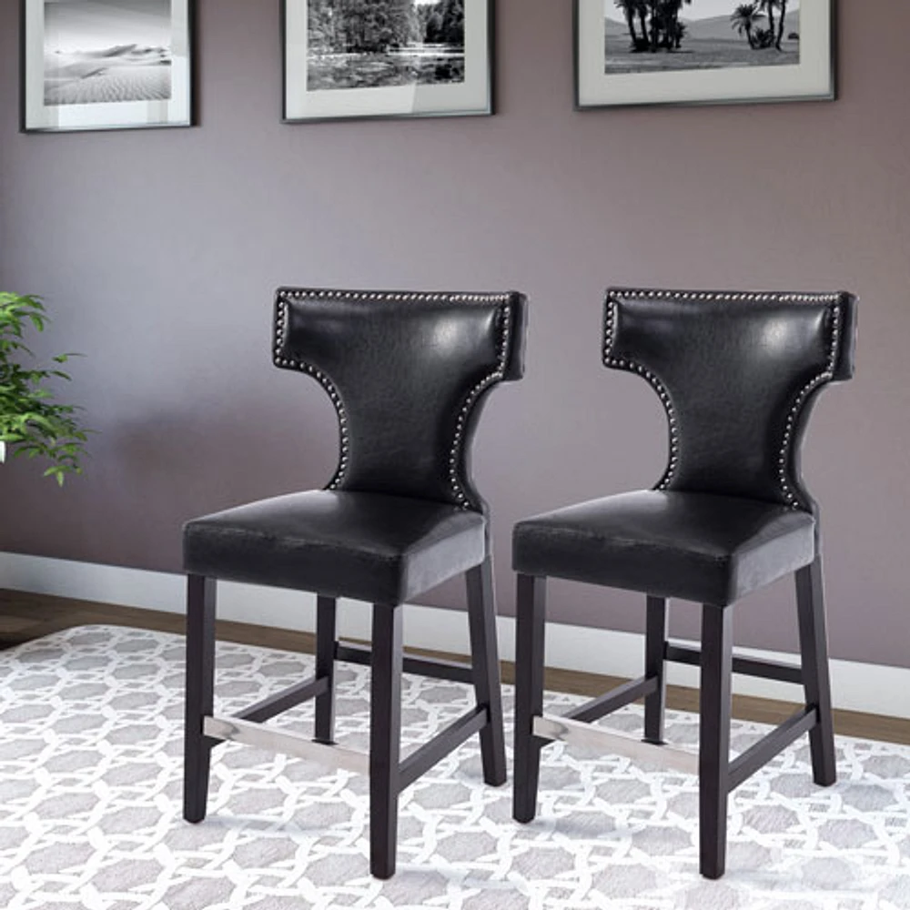 Amber Emily Transitional Counter Height Barstool with Metal Studs - Set of 2 - Black