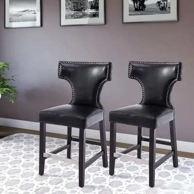 Amber Emily Transitional Counter Height Barstool with Metal Studs - Set of 2 - Black