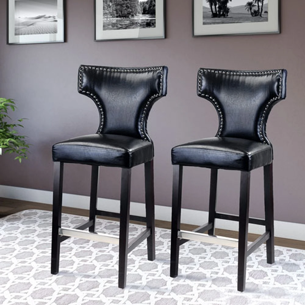 Amber Emily Transitional Bar Height Barstool with Metal Studs - Set of 2 - Black