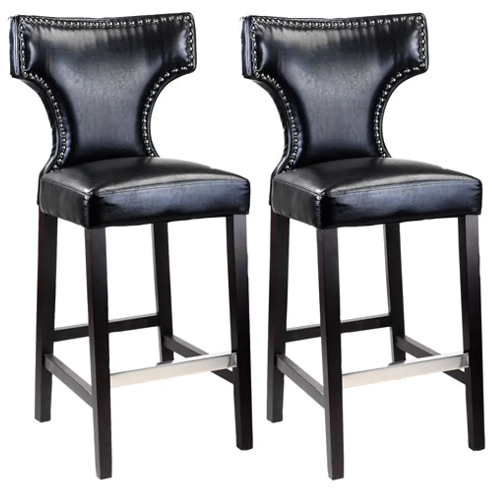 Amber Emily Transitional Bar Height Barstool with Metal Studs - Set of 2 - Black