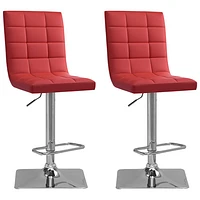 Amber Emily Contemporary Adjustable Height High-Back Square Tufted Barstool - Set of 2 - Red