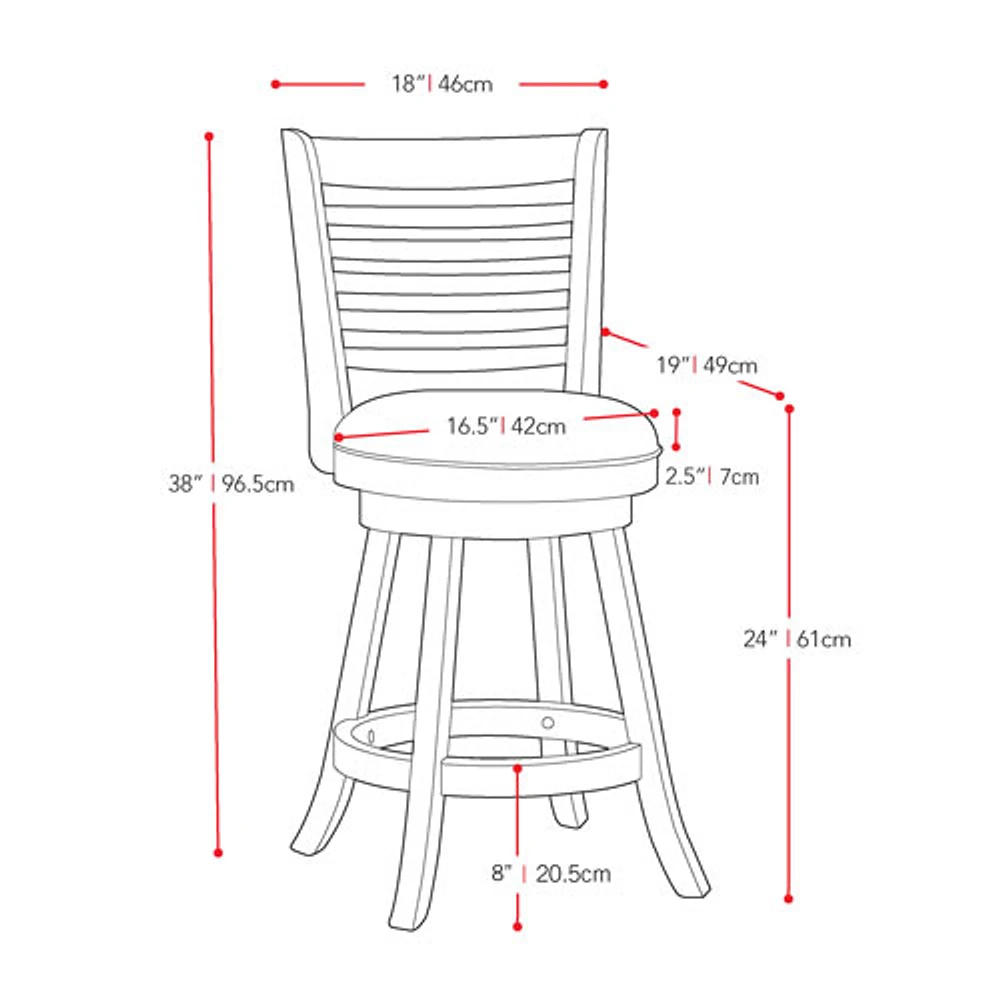 Amber Emily Transitional Counter Height Barstool with Slat Backrest - Set of 2 - White