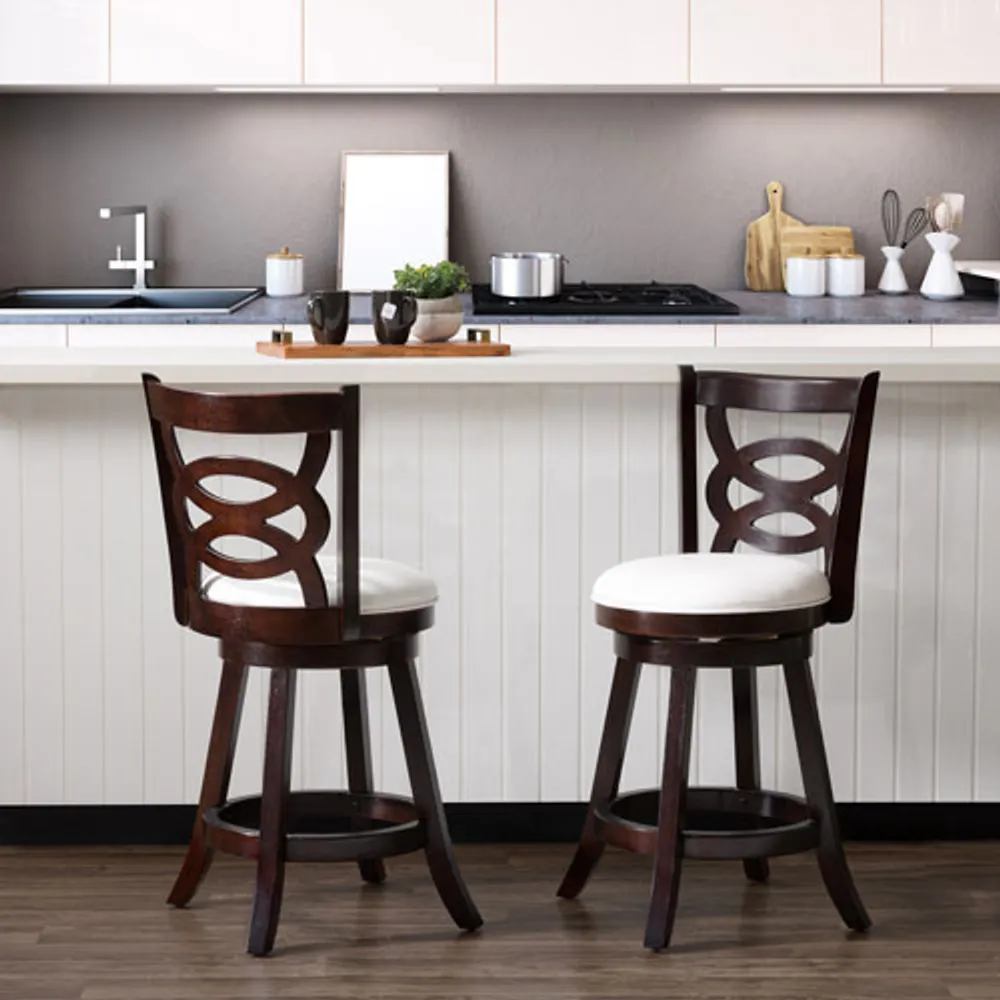 Amber Emily Transitional Counter Height Barstool with Circle Detail - Set of 2 - White