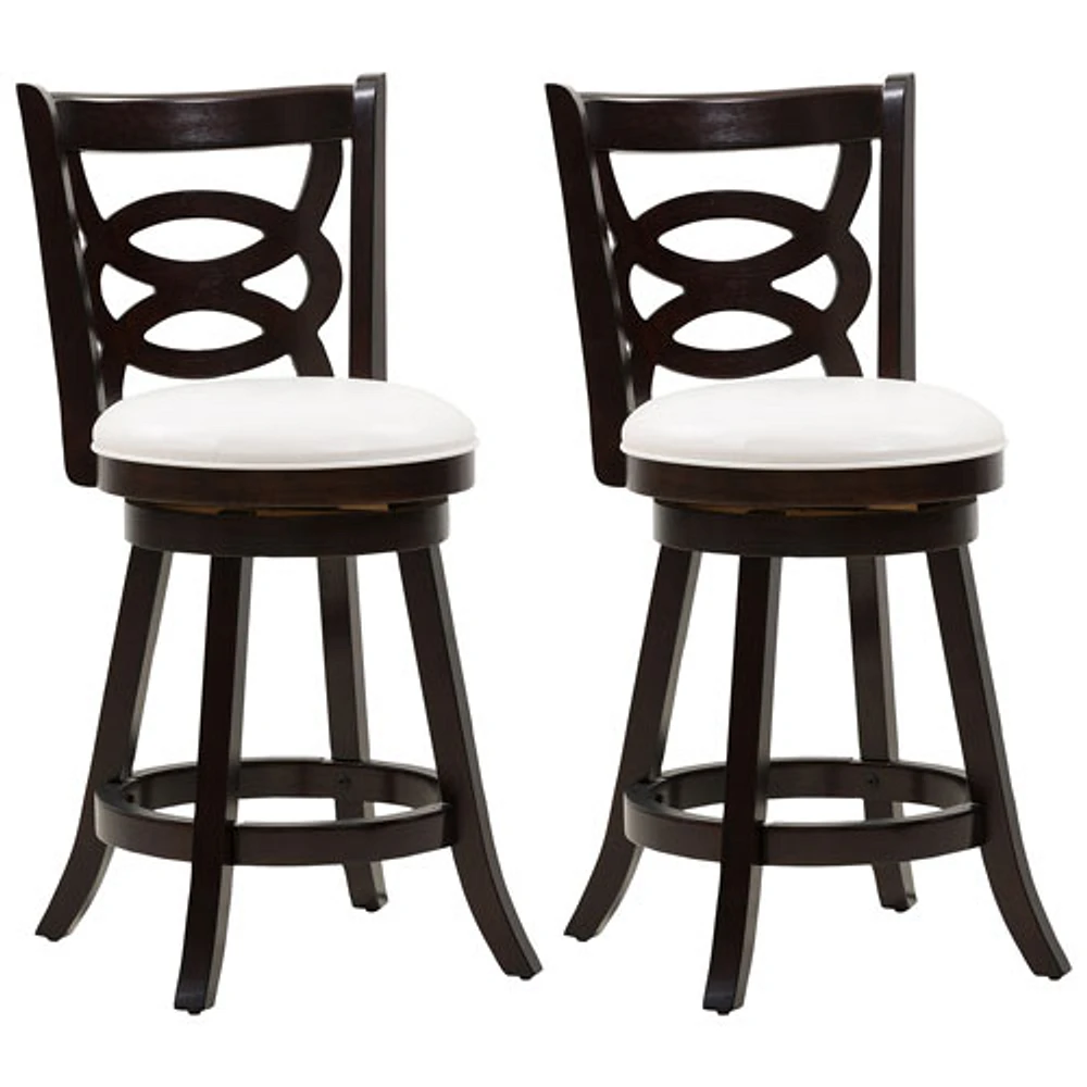 Amber Emily Transitional Counter Height Barstool with Circle Detail - Set of 2 - White