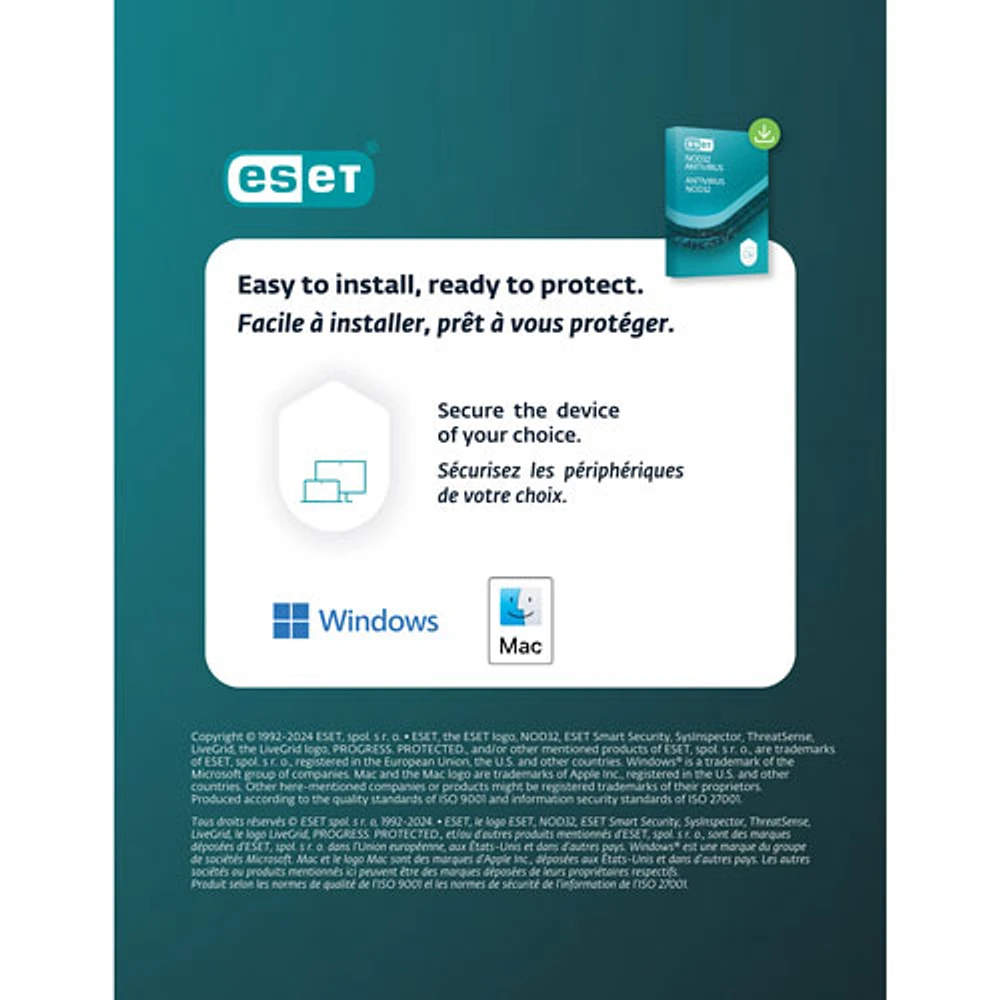 ESET NOD32 Antivirus (PC/Mac) - 3 appareils - 1 an - Téléchargement numérique